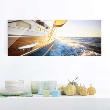 Tableau en verre - Sailboat On Blue Ocean In Sunshine