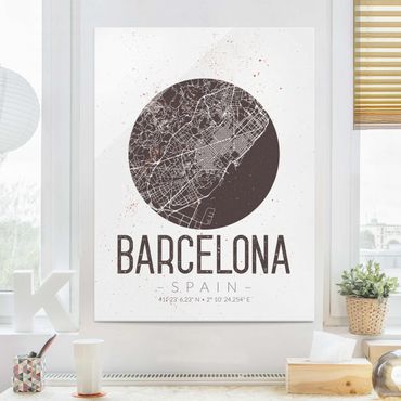Tableau en verre - Barcelona City Map - Retro