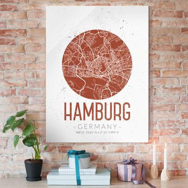 Tableau en verre - Hamburg City Map - Retro
