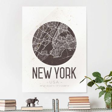 Tableau en verre - New York City Map - Retro