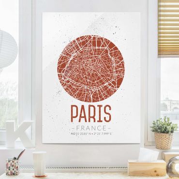 Tableau en verre - City Map Paris - Retro
