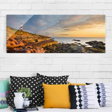 Tableau en verre - Tarbat Ness Lighthouse And Sunset At The Ocean