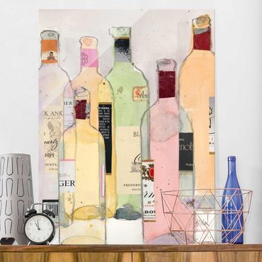 Tableau en verre - Wine Bottles In Watercolour I