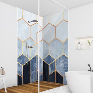 Revêtement mural de douche - Golden Hexagons Blue White