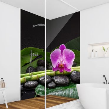 Revêtement mural de douche - Green bamboo With Orchid Flower
