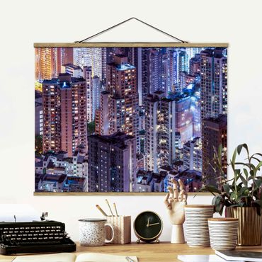 Tableau en tissu avec porte-affiche - Hong Kong Sea Of Lights - Format paysage 4:3