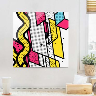 Glass print - Composition Neo Memphis Pink And Yellow