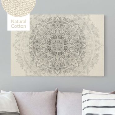 Tableau sur toile naturel - Mandala Watercolour Ornament Pattern Black White - Format paysage 3:2