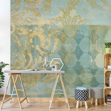 Walpaper - Moroccan Collage In Gold And Turquoise