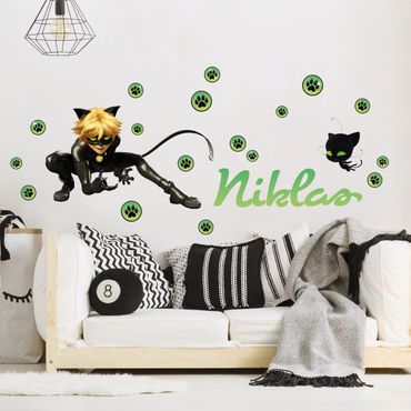 Sticker mural - Miraculous Cat Noir Customised Name