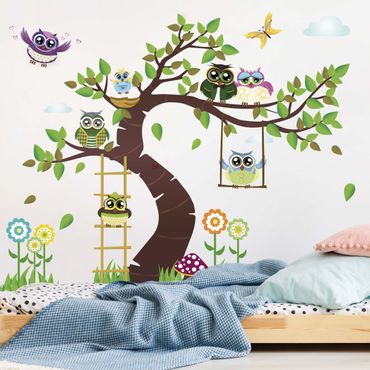 Sticker mural - No.YK23 Funny Owl Tree