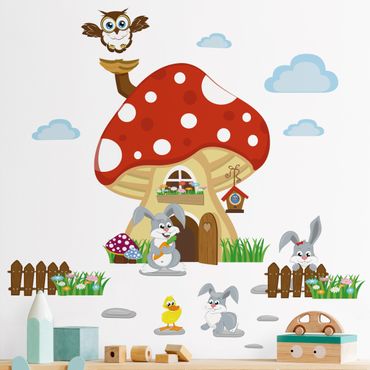 Sticker mural - No.yk32 Hasenfamilie lives in the flying mushroom
