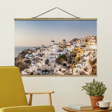 Tableau en tissu avec porte-affiche - Oia Panorama - Format paysage 3:2