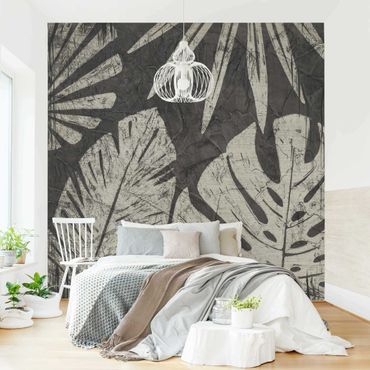 Papier peint - Palm Leaves Dark Grey Backdrop
