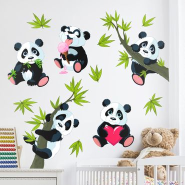 Sticker mural - Panda bear set heart