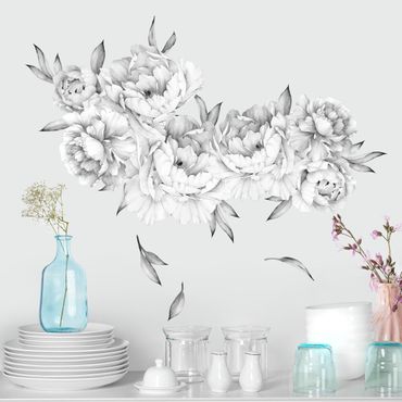 Sticker mural - Peonies set - black and white bright