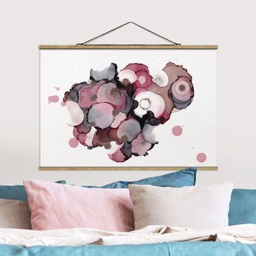 Tableau en tissu avec porte-affiche - Pink Beige Drops With Pink Gold - Format paysage 3:2