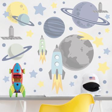 Sticker mural - Rocket and planets