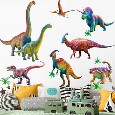 Sticker mural - Rainbow dinosaur set