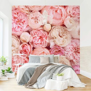 Papier peint - Roses Rosé Coral Shabby