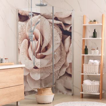 Revêtement mural de douche - Roses Sepia With Water Drops