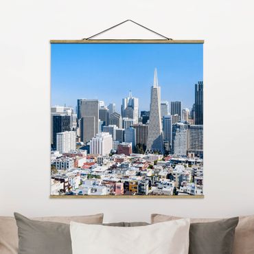 Tableau en tissu avec porte-affiche - San Francisco Skyline - Carré 1:1