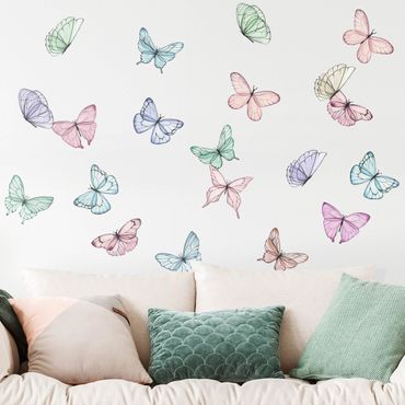 Sticker mural - Butterflies watercolor pastel set