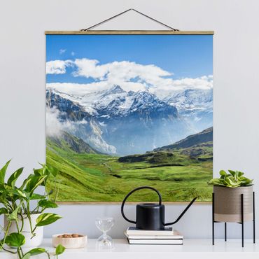 Tableau en tissu avec porte-affiche - Swiss Alpine Panorama - Carré 1:1