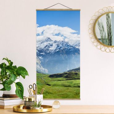 Tableau en tissu avec porte-affiche - Swiss Alpine Panorama - Format portrait 1:2