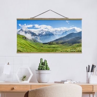 Tableau en tissu avec porte-affiche - Swiss Alpine Panorama - Format paysage 2:1