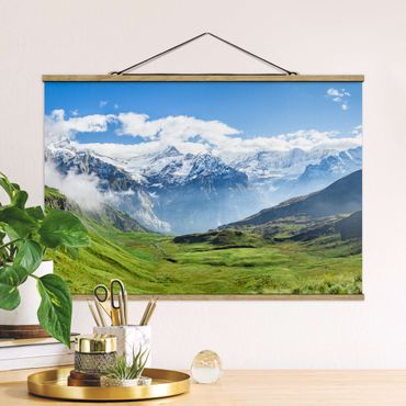 Tableau en tissu avec porte-affiche - Swiss Alpine Panorama - Format paysage 3:2