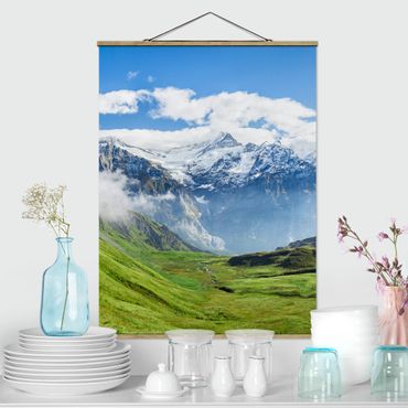 Tableau en tissu avec porte-affiche - Swiss Alpine Panorama - Format portrait 3:4