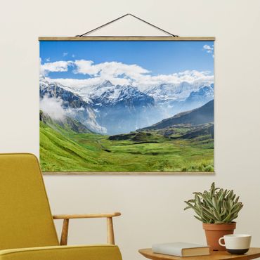 Tableau en tissu avec porte-affiche - Swiss Alpine Panorama - Format paysage 4:3