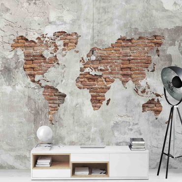 Papier peint - Shabby Concrete Brick World Map