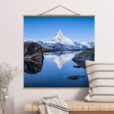 Tableau en tissu avec porte-affiche - Stellisee Lake In Front Of The Matterhorn - Carré 1:1