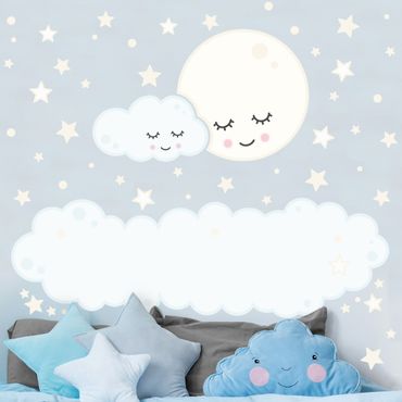 Sticker mural - Star moon cloud with sleeping eyes