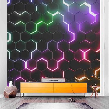 Papier peint - Hexagonal Pattern With Neon Light