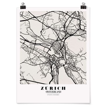 Poster cartes de villes, pays & monde - Zurich City Map - Classic