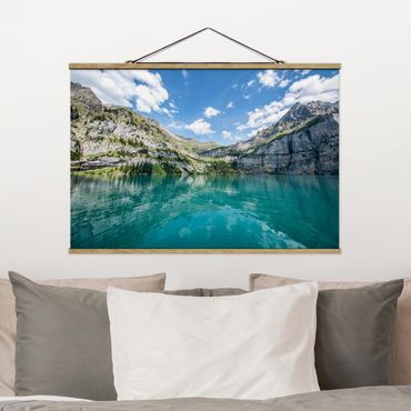 Tableau en tissu avec porte-affiche - Divine Mountain Lake - Format paysage 3:2