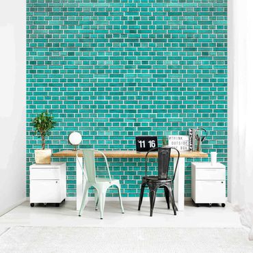 Papier peint - Turquoise Brick Wall