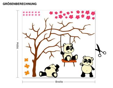 Sticker mural - Panda Friends Swinging On A Branch