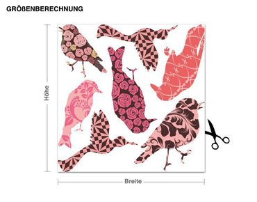 Sticker mural - Birds -Floral Pattern Set