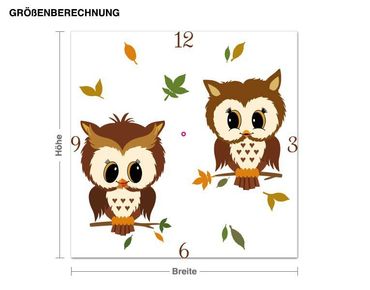 Sticker mural horloge - autumn owls