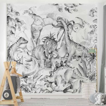 Papier peint - World Of Dinosaurs Black and White