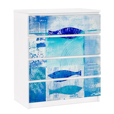 Papier adhésif pour meuble IKEA - Malm commode 4x tiroirs - Fish In The Blue