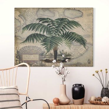 Impression sur toile - Vintage Collage - Palm And World Map