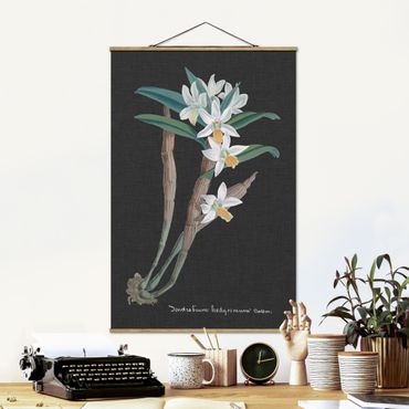 Tableau en tissu avec porte-affiche - White Orchid On Linen I