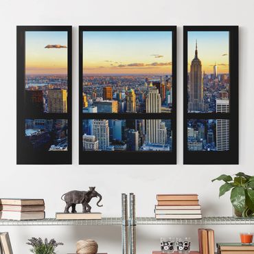 Impression sur toile 3 parties - Window view - Sunrise New York