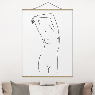 Tableau en tissu avec porte-affiche - Line Art Nude Black And White