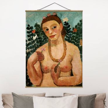 Tableau en tissu avec porte-affiche - Paula Modersohn-Becker - Self Portrait with Amber Necklace